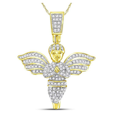Image of 10kt Yellow Gold Mens Round Angel Diamond Charm Pendant 3/8 Cttw