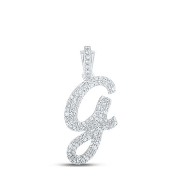 Image of 10kt White Gold Womens Round Diamond G Cursive Initial Letter Pendant 1/2 Cttw Image of 10kt White Gold Womens Round Diamond G Cursive Initial Letter Pendant 1/2 Cttw