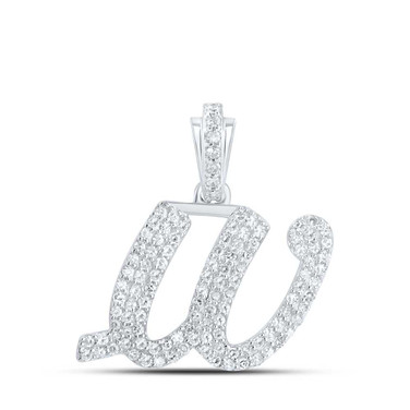 Image of 10kt White Gold Womens Round Diamond W Cursive Initial Letter Pendant 1/2 Cttw Image of 10kt White Gold Womens Round Diamond W Cursive Initial Letter Pendant 1/2 Cttw