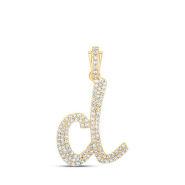 Image of 10kt Yellow Gold Womens Round Diamond D Cursive Initial Letter Pendant 1/2 Cttw