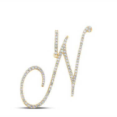 Image of 10kt Yellow Gold Womens Round Diamond N Initial Letter Pendant 5/8 Cttw