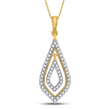 Image of 10kt Yellow Gold Womens Round Diamond Double Nested Oval Pendant 1/4 Cttw