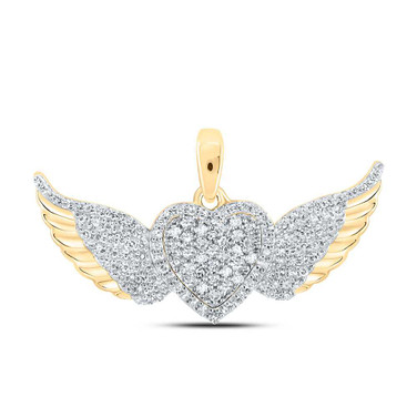 Image of 10kt Yellow Gold Womens Round Diamond Diamond Wing Heart Pendant 3/8 Cttw