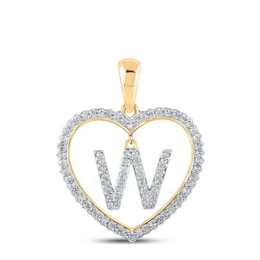 Image of 10kt Yellow Gold Womens Round Diamond Heart W Letter Pendant 1/4 Cttw Image of 10kt Yellow Gold Womens Round Diamond Heart W Letter Pendant 1/4 Cttw