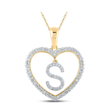 Image of 10kt Yellow Gold Womens Round Diamond Heart S Letter Pendant 1/4 Cttw
