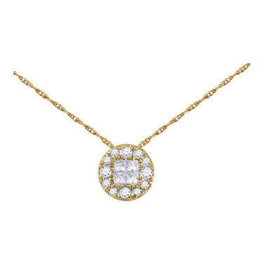 Image of 14kt Yellow Gold Womens Princess Diamond Fashion Cluster Pendant 1/4 Cttw
