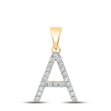 Image of 14kt Yellow Gold Womens Round Diamond A Initial Letter Pendant 1/5 Cttw Image of 14kt Yellow Gold Womens Round Diamond A Initial Letter Pendant 1/5 Cttw