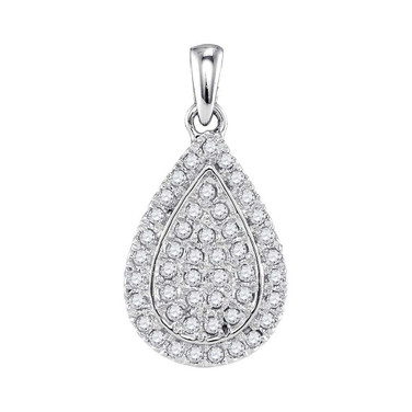Image of 10kt White Gold Womens Round Diamond Framed Teardrop Cluster Pendant 1/4 Cttw