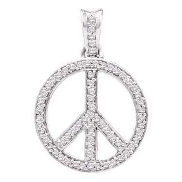 Image of 10kt White Gold Womens Round Diamond Peace Sign Circle Pendant 1/4 Cttw