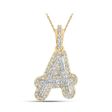 Image of 10kt Yellow Gold Womens Round Diamond A Initial Letter Pendant 1/5 Cttw