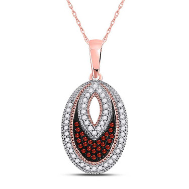 Image of 10kt Rose Gold Womens Round Red Color Enhanced Diamond Oval Pendant 1/5 Cttw