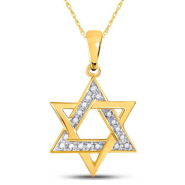 Image of 10kt Yellow Gold Womens Round Diamond Star Magen David Jewish Pendant 1/10 Cttw