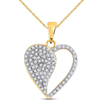 Image of 10kt Yellow Gold Womens Round Diamond Modern Heart Pendant 1/3 Cttw