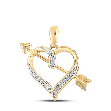 Image of 10kt Yellow Gold Womens Round Diamond Heart Arrow Pendant 1/12 Cttw