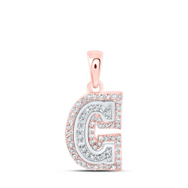 Image of 10kt Rose Gold Womens Round Diamond C Initial Letter Pendant 1/5 Cttw