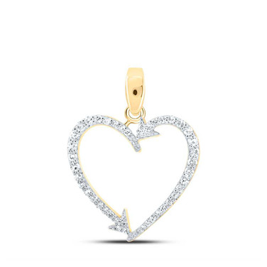 Image of 10kt Yellow Gold Womens Round Diamond Arrow Heart Pendant 1/5 Cttw