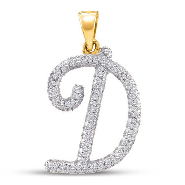 10kt Yellow Gold Womens Round Diamond Initial D Letter Pendant 1/6 Cttw