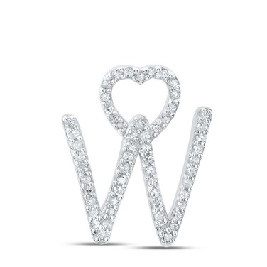 Image of 10kt White Gold Womens Round Diamond W Heart Letter Pendant 1/6 Cttw
