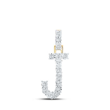Image of 10kt Yellow Gold Womens Round Diamond J Initial Letter Pendant 1/12 Cttw