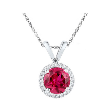 10kt White Gold Womens Round Synthetic Ruby Solitaire Pendant 1 Cttw