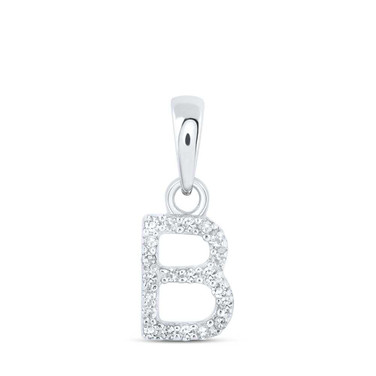 Image of 10kt White Gold Womens Round Diamond B Initial Letter Pendant 1/20 Cttw