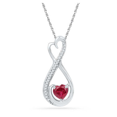 Image of Sterling Silver Womens Heart Synthetic Ruby Infinity Pendant 5/8 Cttw