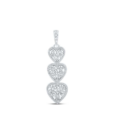 Image of Sterling Silver Womens Round Diamond Triple Heart Pendant 1/20 Cttw