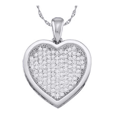 Image of 10kt White Gold Womens Round Diamond Cluster Small Heart Pendant 1/20 Cttw
