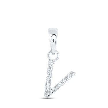 Image of 10kt White Gold Womens Round Diamond V Initial Letter Pendant .03 Cttw