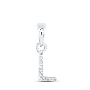 Image of 10kt White Gold Womens Round Diamond L Initial Letter Pendant .02 Cttw