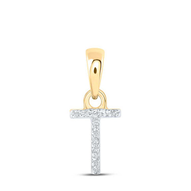 Image of 10kt Yellow Gold Womens Round Diamond T Initial Letter Pendant .02 Cttw
