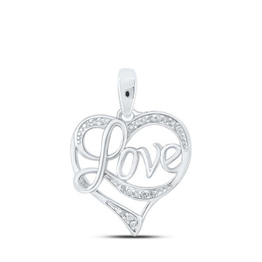 Image of Sterling Silver Womens Round Diamond Love Heart Pendant 1/20 Cttw