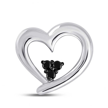 Image of Sterling Silver Womens Round Black Color Enhanced Diamond Heart Pendant 1/8 Cttw