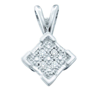 Image of Sterling Silver Womens Round Diamond Diagonal Square Pendant .01 Cttw