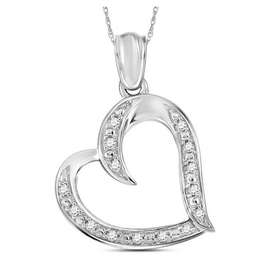 Image of Sterling Silver Womens Round Diamond Heart Pendant 1/10 Cttw BTGND108448