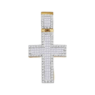 Image of 10kt Yellow Gold Mens Round Diamond Cross Charm Pendant 1 Cttw BTGND111886
