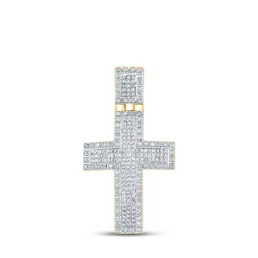 Image of 10kt Yellow Gold Mens Round Diamond Cross Charm Pendant 1 Cttw BTGND111888