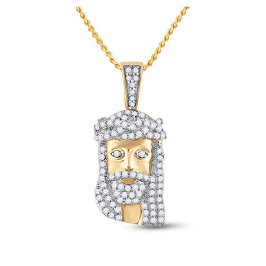 Image of 10kt Yellow Gold Mens Round Diamond Jesus Face Charm Pendant 1/3 Cttw BTGND112974