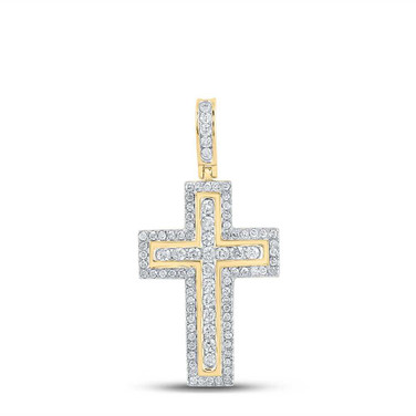 Image of 10kt Yellow Gold Womens Round Diamond Cross Pendant 1 Cttw BTGND117271