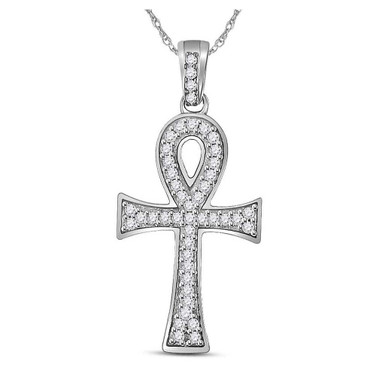 Image of 10kt White Gold Mens Round Diamond Ankh Cross Charm Pendant 1/5 Cttw BTGND118953