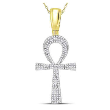 Image of 10kt Yellow Gold Mens Round Diamond Ankh Cross Charm Pendant 1/2 Cttw BTGND118963