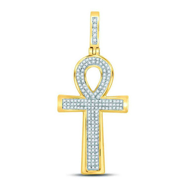 Image of 10kt Yellow Gold Mens Round Diamond Ankh Cross Charm Pendant 1/3 Cttw BTGND118965