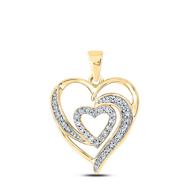 Image of 10kt Yellow Gold Womens Round Diamond Heart Pendant 1/6 Cttw BTGND150890