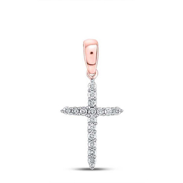 Image of 10kt Rose Gold Womens Round Diamond Cross Pendant 1/6 Cttw BTGND155889
