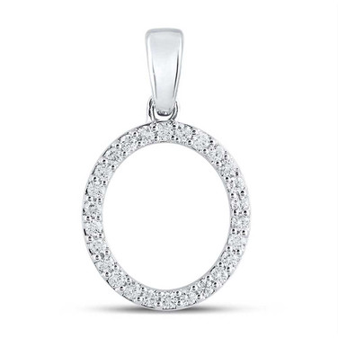 Image of 10kt White Gold Womens Round Diamond O Initial Letter Pendant 1/5 Cttw BTGND158111