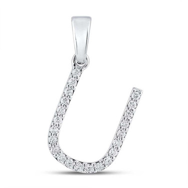 Image of 10kt White Gold Womens Round Diamond U Initial Letter Pendant 1/6 Cttw BTGND158134