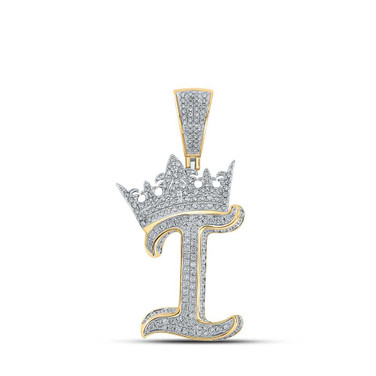 Image of 10kt Two-tone Gold Mens Round Diamond Crown I Letter Charm Pendant 1-1/3 Cttw BTGND160805