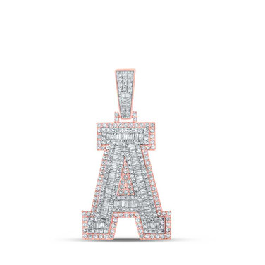 Image of 10kt Two-tone Gold Mens Baguette Diamond A Initial Letter Charm Pendant 1-7/8 Cttw BTGND164149