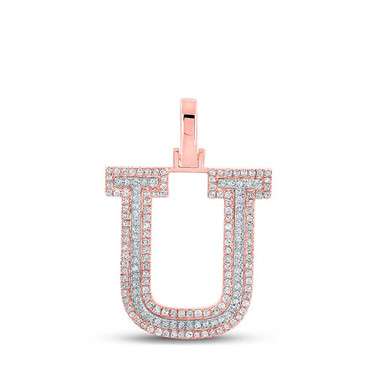 Image of 10kt Two-tone Gold Mens Round Diamond U Initial Letter Pendant 1/2 Cttw BTGND164503
