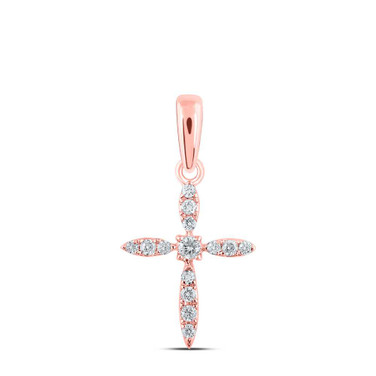 Image of 10kt Rose Gold Womens Round Diamond Cross Pendant 1/10 Cttw BTGND165945